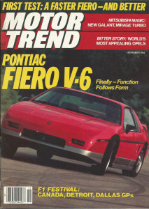 MOTOR TREND 1984 NOV - FIERO GT V-6, MIRAGE-TURBO